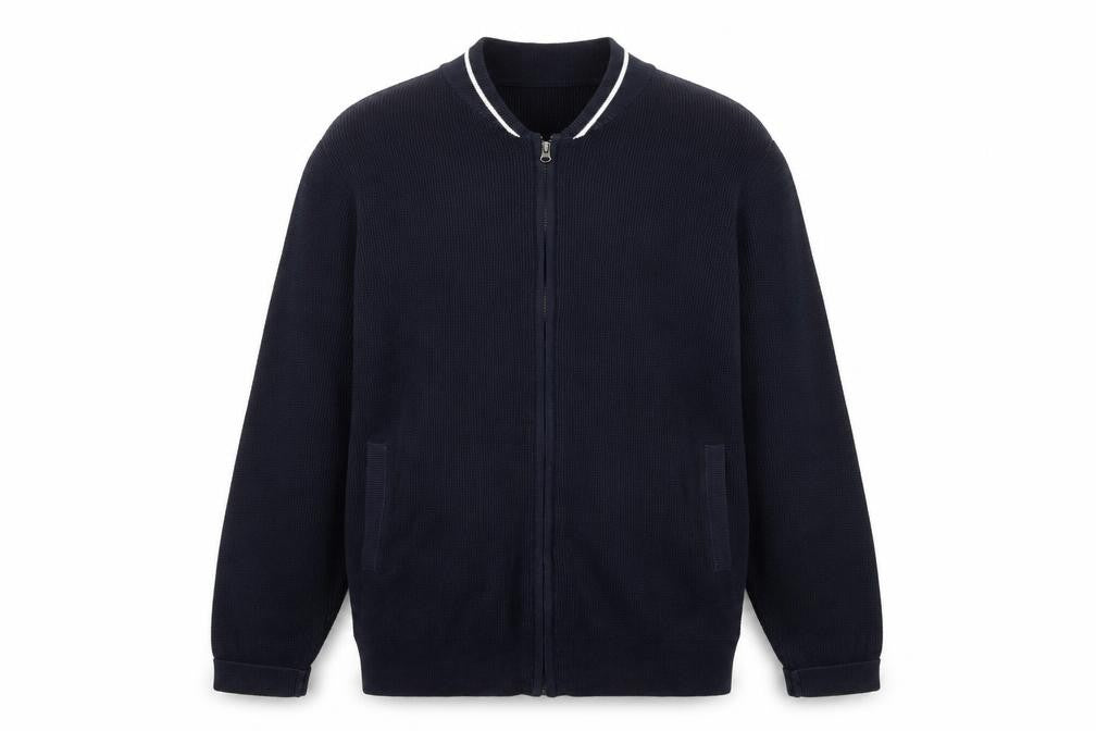 Front view of Pegasus Men's Blue XL Full Zip Cotton Knit Jumper