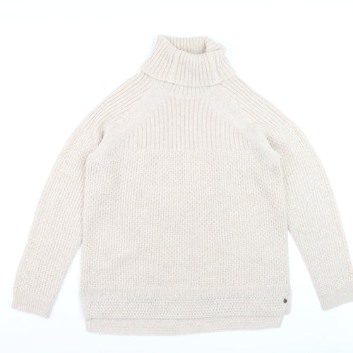 White Stuff Women Beige Roll Neck Chunky Knit Jumper Size 14