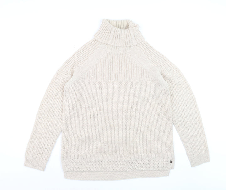 White Stuff Women Beige Roll Neck Chunky Knit Jumper Size 14