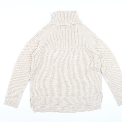 White Stuff Women Beige Roll Neck Chunky Knit Jumper Size 14