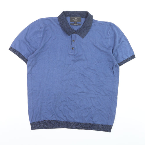 Marks and Spencer Men's Blue Knit Polo Shirt Size L Short Sleeve