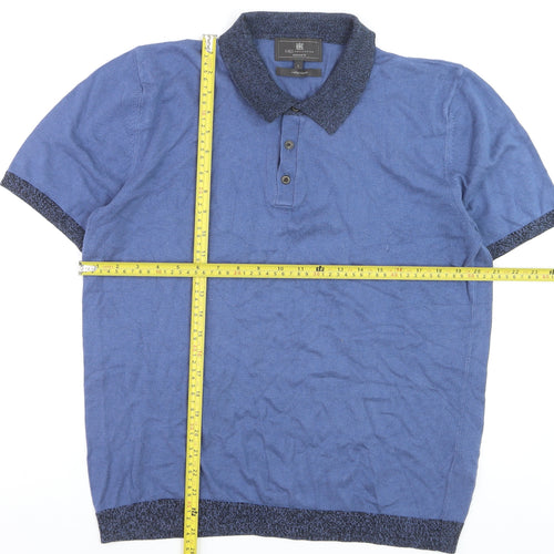 Marks and Spencer Men's Blue Knit Polo Shirt Size L Short Sleeve