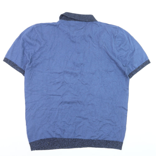 Marks and Spencer Men's Blue Knit Polo Shirt Size L Short Sleeve