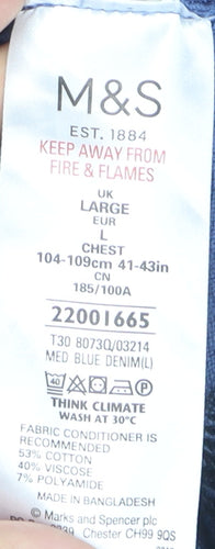 Marks and Spencer Men's Blue Knit Polo Shirt Size L Short Sleeve