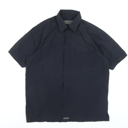 Thomas Browne Men's Navy Blue Short Sleeve Cotton Blend Button-Up Shirt M