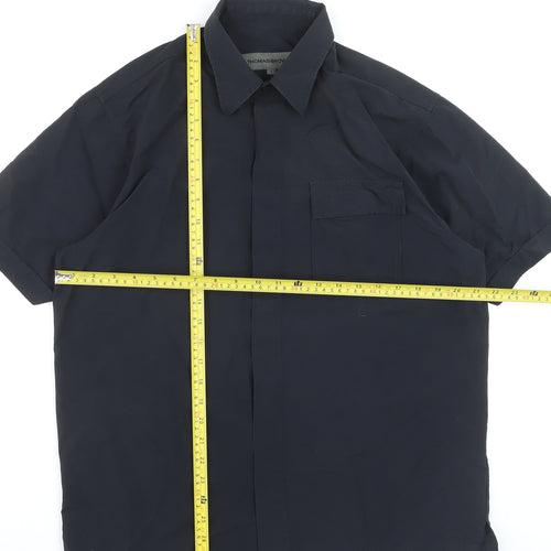 Thomas Browne Men's Navy Blue Short Sleeve Cotton Blend Button-Up Shirt M