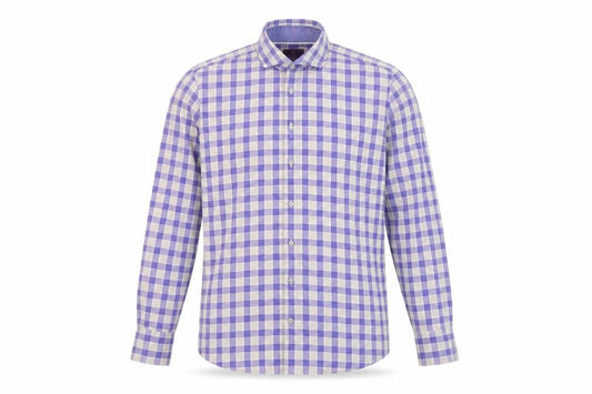 Hawes & Curtis Men's Blue Check Slim Fit Long Sleeve Dress Shirt L 37