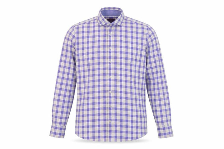 Hawes & Curtis Men's Blue Check Slim Fit Long Sleeve Dress Shirt L 37