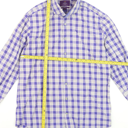 Hawes & Curtis Men's Blue Check Slim Fit Long Sleeve Dress Shirt L 37