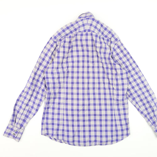 Hawes & Curtis Men's Blue Check Slim Fit Long Sleeve Dress Shirt L 37