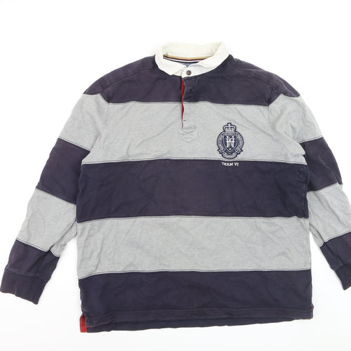 Howick Men's Grey Striped Long Sleeve Rugby Polo Shirt XL
