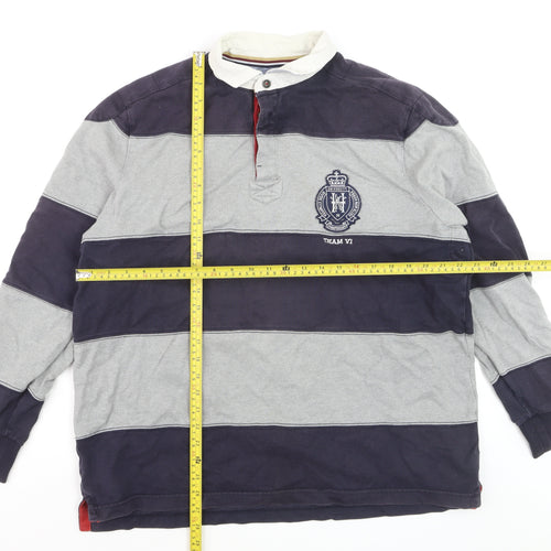 Howick Men's Grey Striped Long Sleeve Rugby Polo Shirt XL