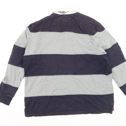 Howick Men's Grey Striped Long Sleeve Rugby Polo Shirt XL