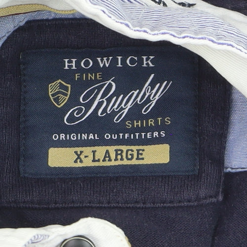 Howick Men's Grey Striped Long Sleeve Rugby Polo Shirt XL