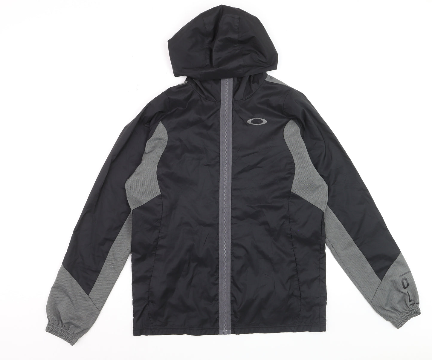 Oakley Mens Grey Windbreaker Jacket Medium Hooded Zip Polyester