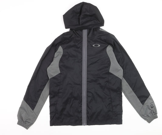 Oakley Mens Grey Windbreaker Jacket Medium Hooded Zip Polyester