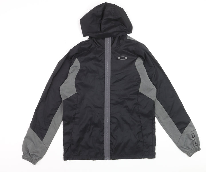 Oakley Mens Grey Windbreaker Jacket Medium Hooded Zip Polyester