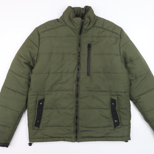 UNO.CAMICIE Men's Green Puffer Jacket L Polyester Winter Coat