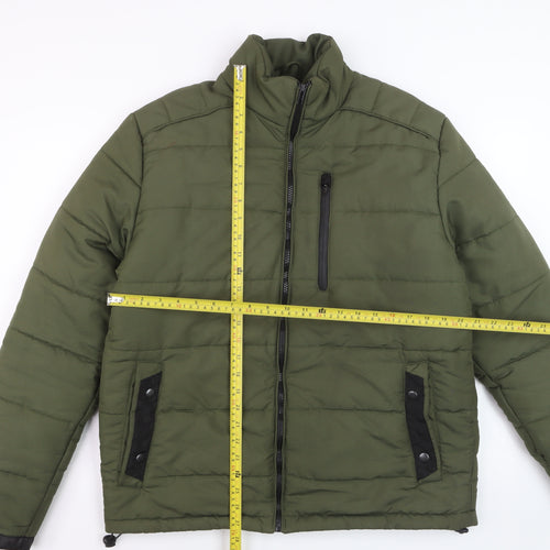 UNO.CAMICIE Men's Green Puffer Jacket L Polyester Winter Coat