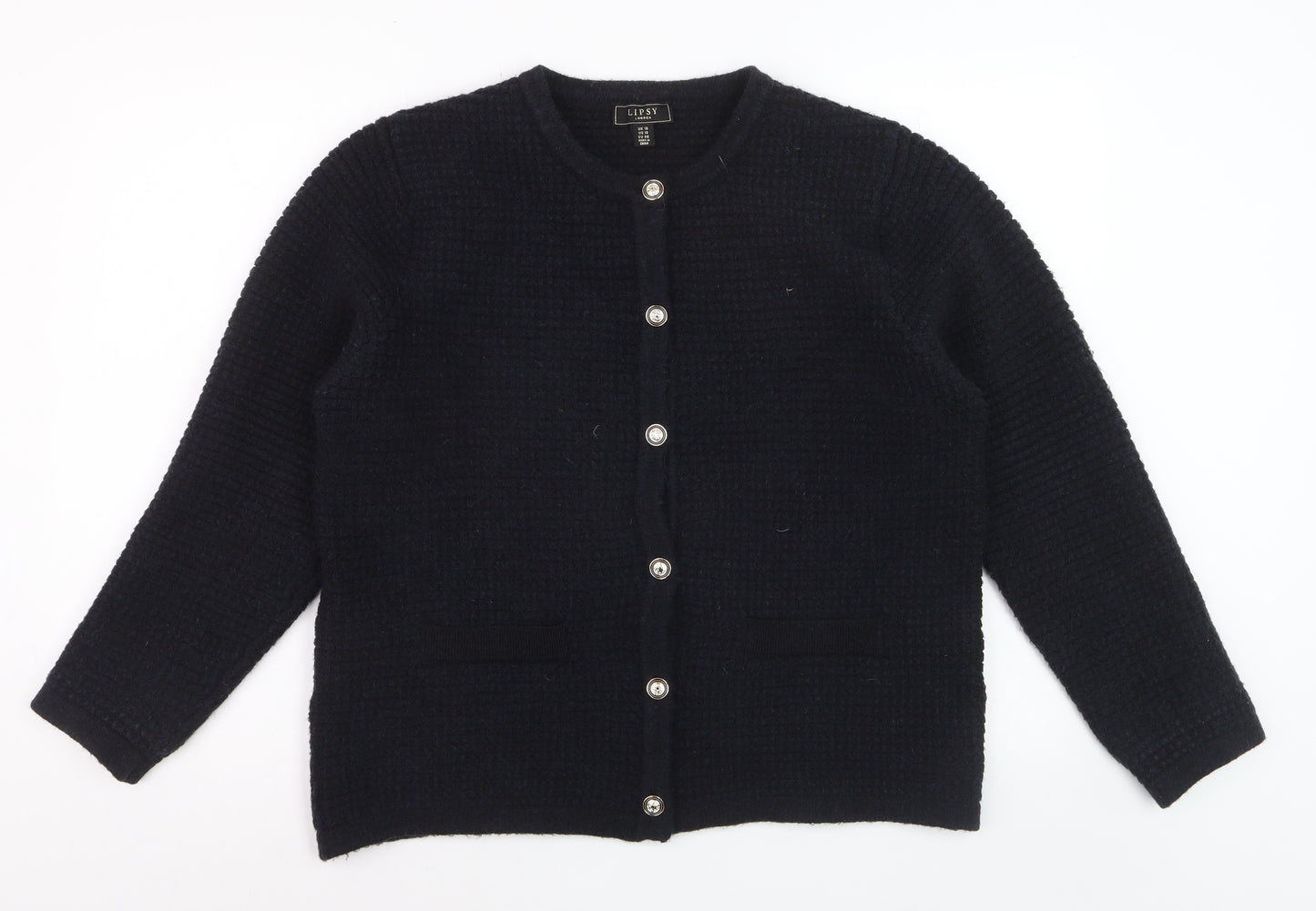 Lipsy Women Black UK 18 Long Sleeve Button Cardigan