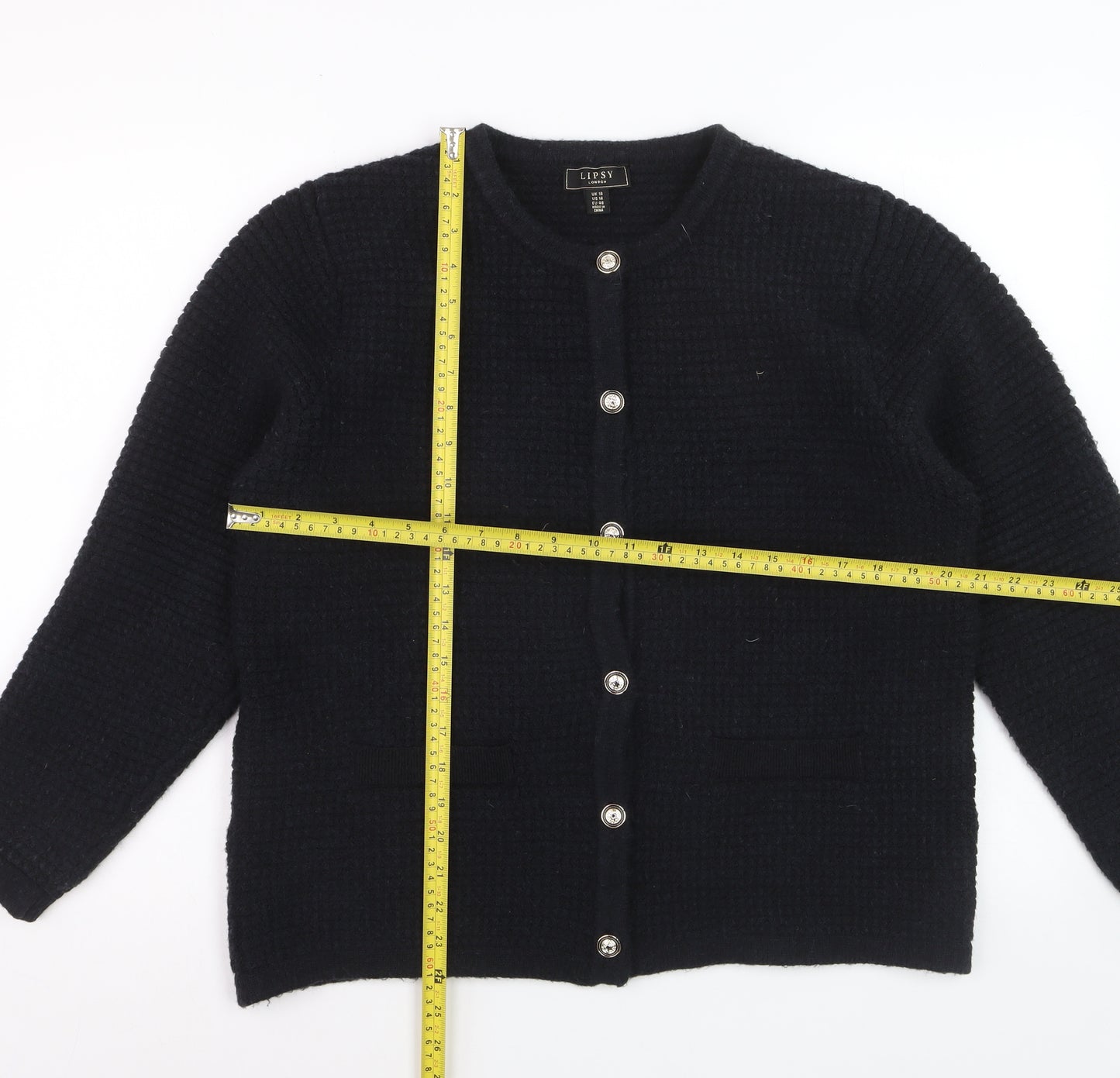 Lipsy Women Black UK 18 Long Sleeve Button Cardigan