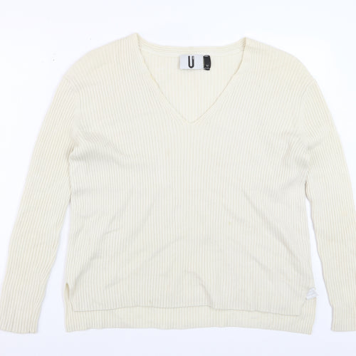 Topshop Women Ivory Wool Cashmere V-Neck Long Sleeve Pullover Jumper S