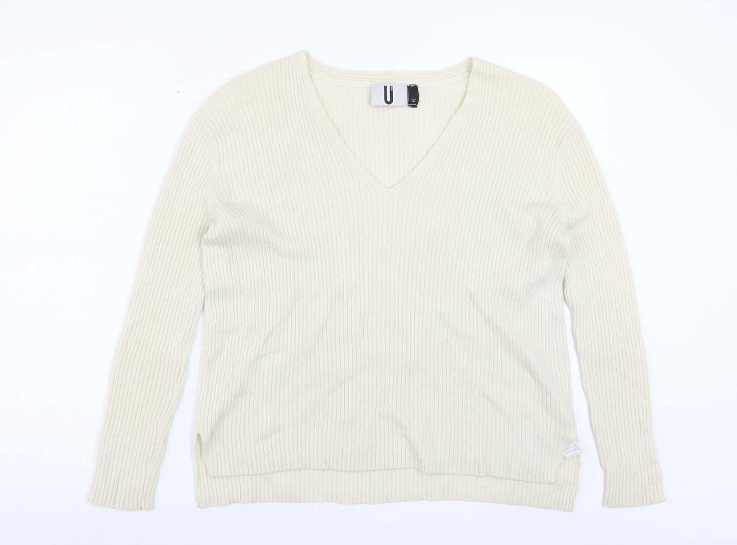 Topshop Women Ivory Wool Cashmere V-Neck Long Sleeve Pullover Jumper S