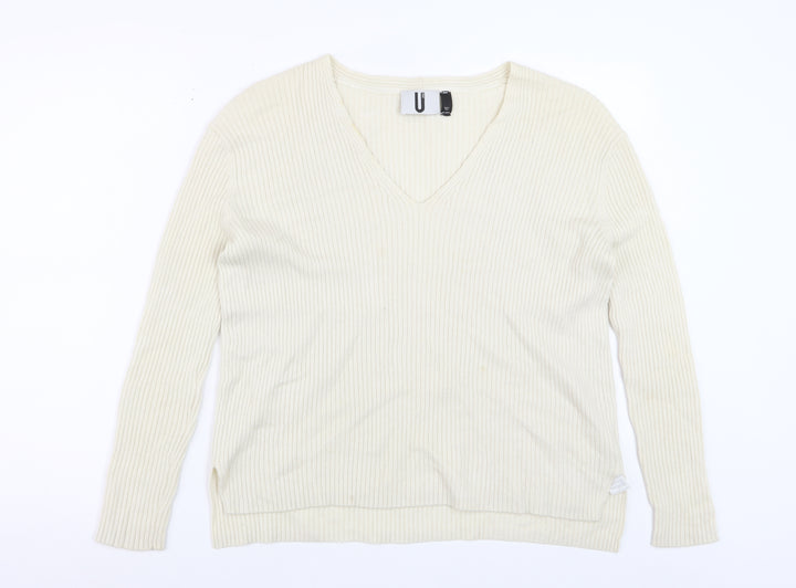 Topshop Women Ivory Wool Cashmere V-Neck Long Sleeve Pullover Jumper S