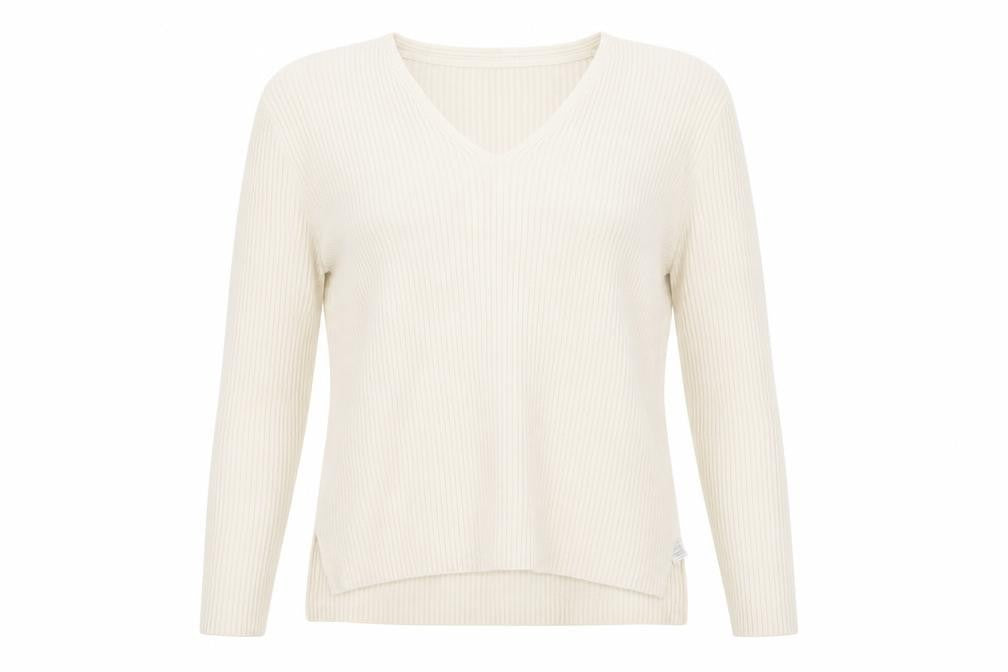 Topshop Women Ivory Wool Cashmere V-Neck Long Sleeve Pullover Jumper S