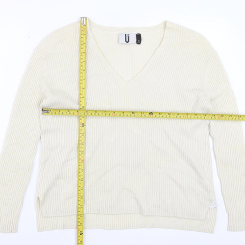 Topshop Women Ivory Wool Cashmere V-Neck Long Sleeve Pullover Jumper S