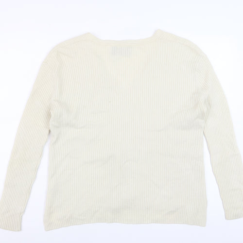 Topshop Women Ivory Wool Cashmere V-Neck Long Sleeve Pullover Jumper S