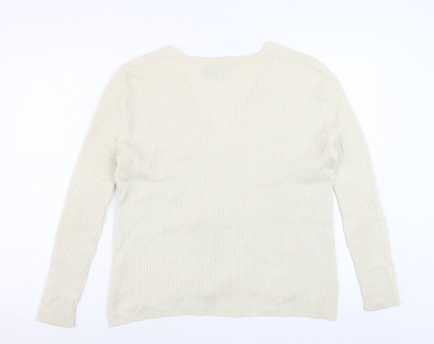 Topshop Women Ivory Wool Cashmere V-Neck Long Sleeve Pullover Jumper S