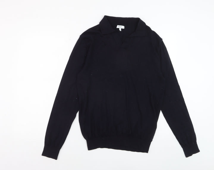 Reiss Mens Black Merino Wool Collared Pullover Jumper L