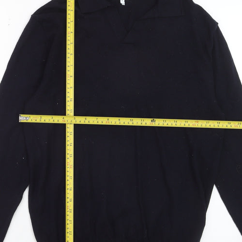Reiss Mens Black Merino Wool Collared Pullover Jumper L