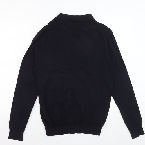 Reiss Mens Black Merino Wool Collared Pullover Jumper L