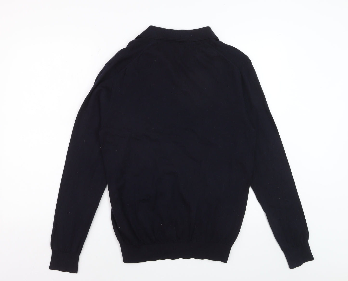 Reiss Mens Black Merino Wool Collared Pullover Jumper L