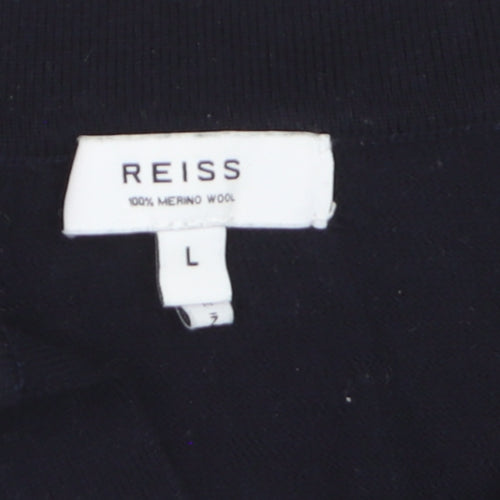 Reiss Mens Black Merino Wool Collared Pullover Jumper L