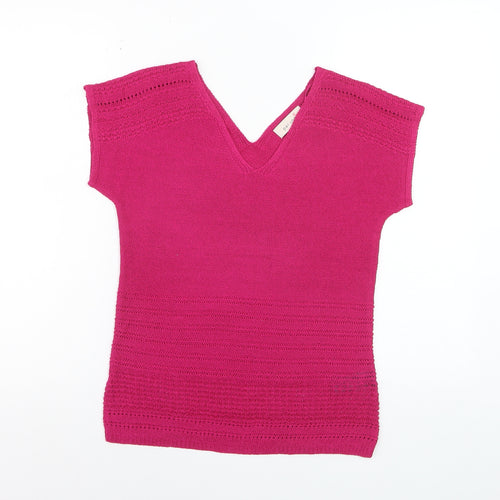 Marks and Spencer Women’s Pink V-Neck Short Sleeve Knit Jumper Size 8