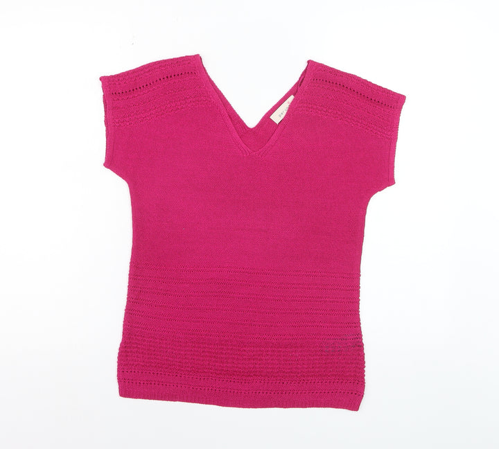 Marks and Spencer Women’s Pink V-Neck Short Sleeve Knit Jumper Size 8