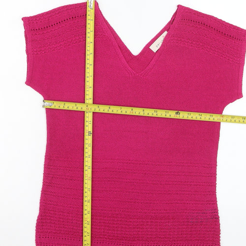 Marks and Spencer Women’s Pink V-Neck Short Sleeve Knit Jumper Size 8