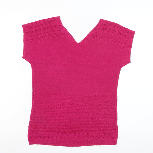 Marks and Spencer Women’s Pink V-Neck Short Sleeve Knit Jumper Size 8