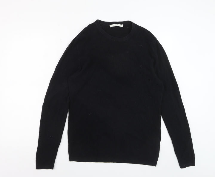 Jack & Jones Men's Black Cotton Waffle Knit Jumper M
