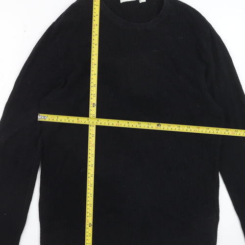 Jack & Jones Men's Black Cotton Waffle Knit Jumper M