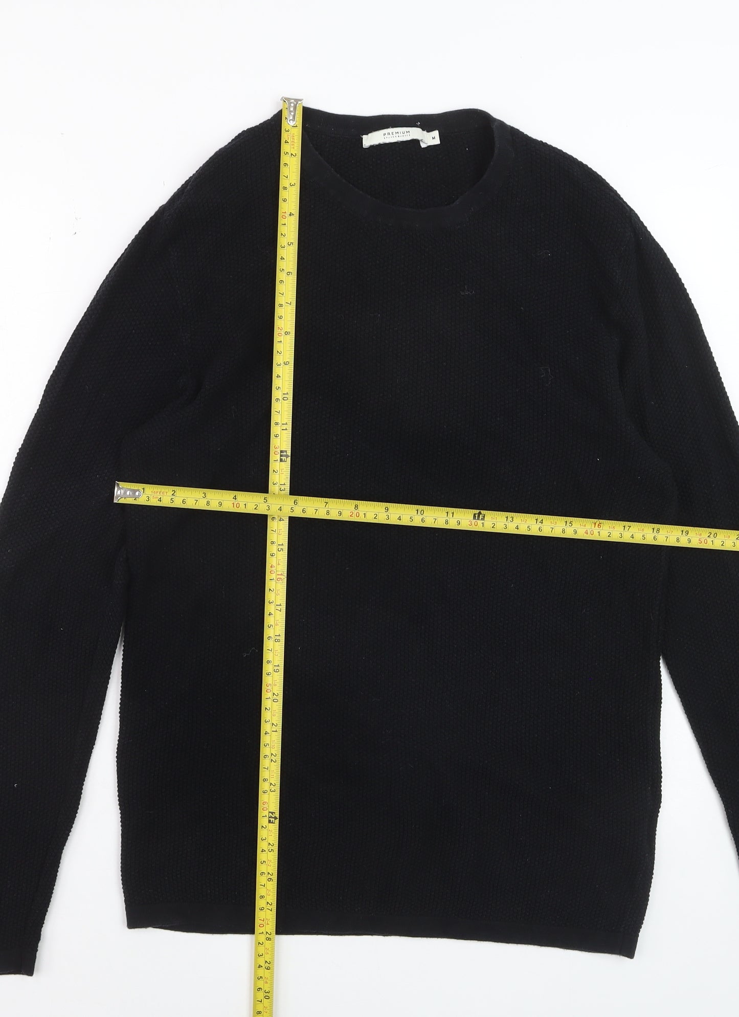 Jack & Jones Men's Black Cotton Waffle Knit Jumper M