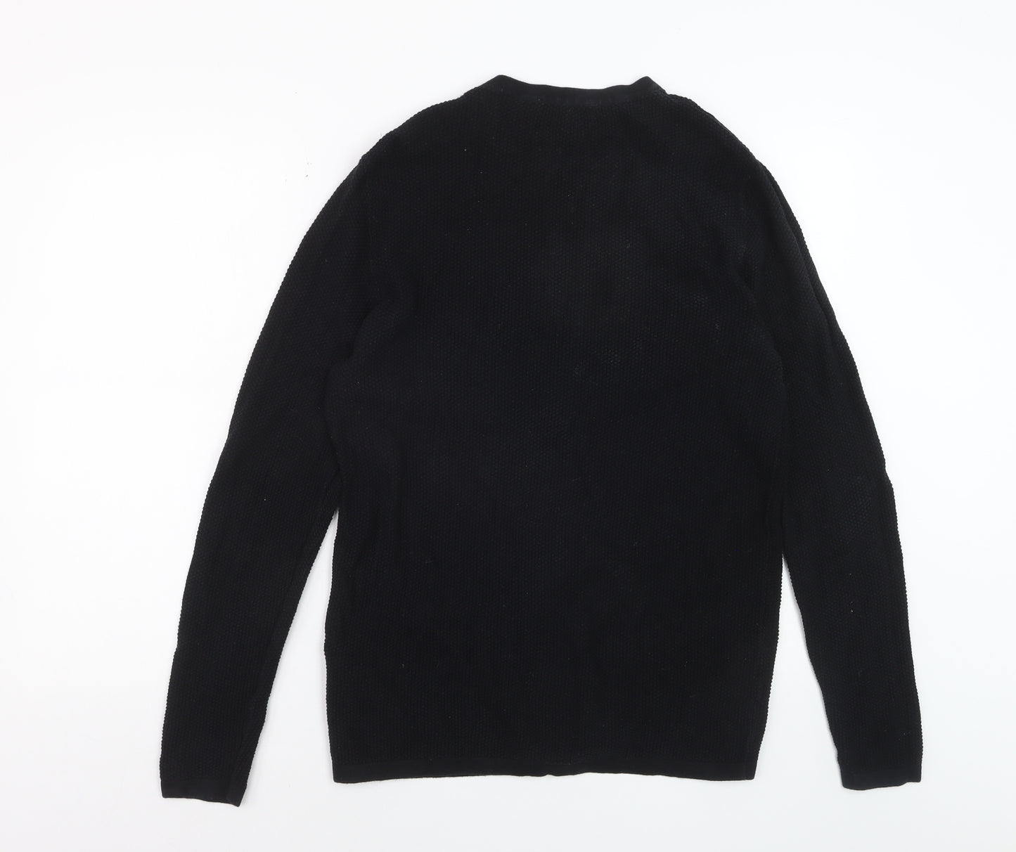 Jack & Jones Men's Black Cotton Waffle Knit Jumper M
