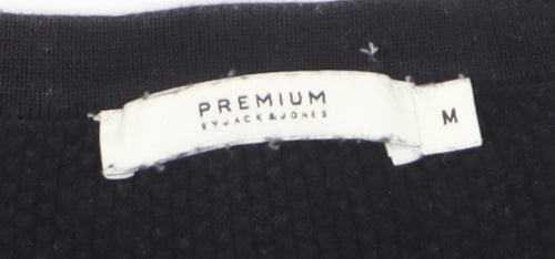 Jack & Jones Men's Black Cotton Waffle Knit Jumper M