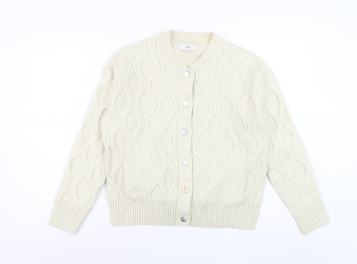 Marks and Spencer Women Ivory Cable Knit Cardigan Small