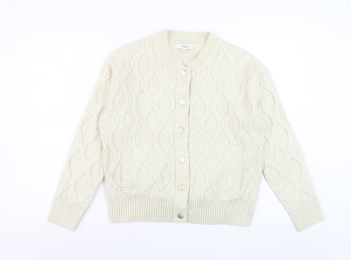Marks and Spencer Women Ivory Cable Knit Cardigan Small