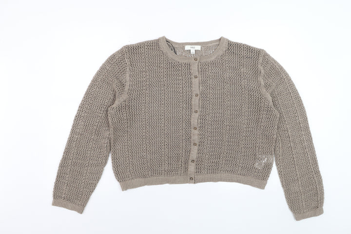 Marks and Spencer Women Beige L Open-Knit Cotton Blend Cardigan