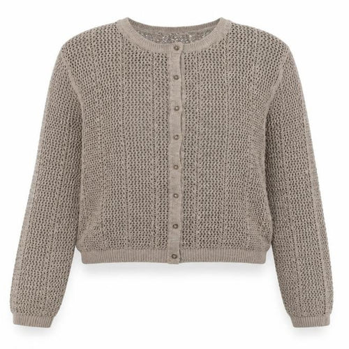 Marks and Spencer Women Beige L Open-Knit Cotton Blend Cardigan